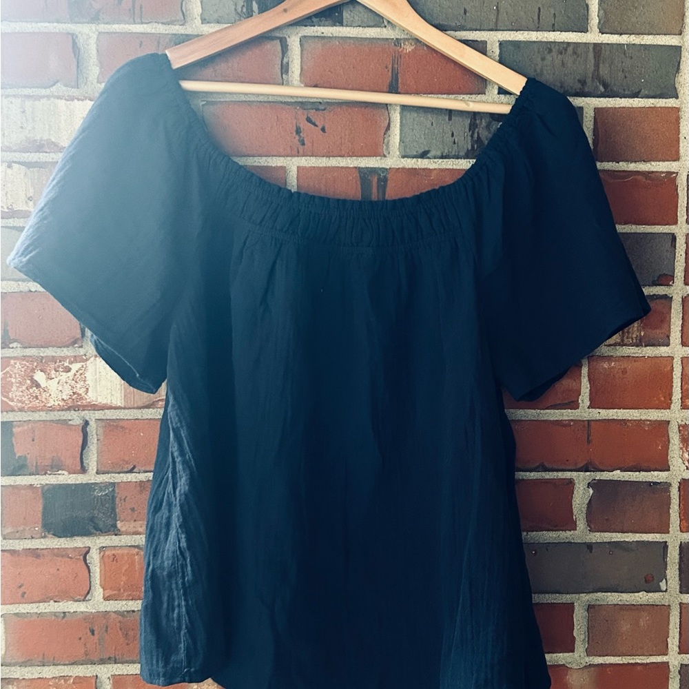 Navy off the shoulder crinkle top
